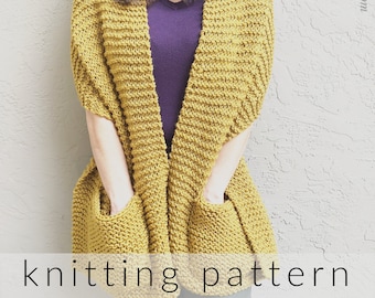 Knitting Pattern Giana Pocket Shawl | Beginner Knitting Shawl Pattern | Super Scarf Knitting | Pocket Scarf Knitting | Easy Wrap Knitting