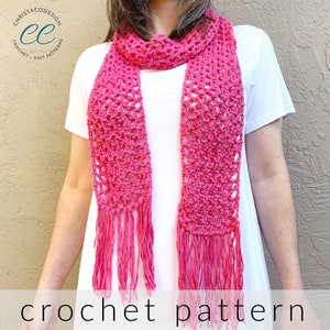 Merletto Scarf Crochet Pattern - Beginner Lace Mesh Fringe - Worsted Yarn - Pattern PDF