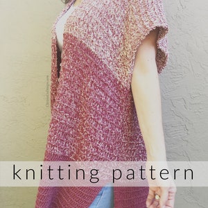 May include: A knitting pattern for a red and white striped crochet cardigan with short sleeves. The cardigan is shown being worn by a person.