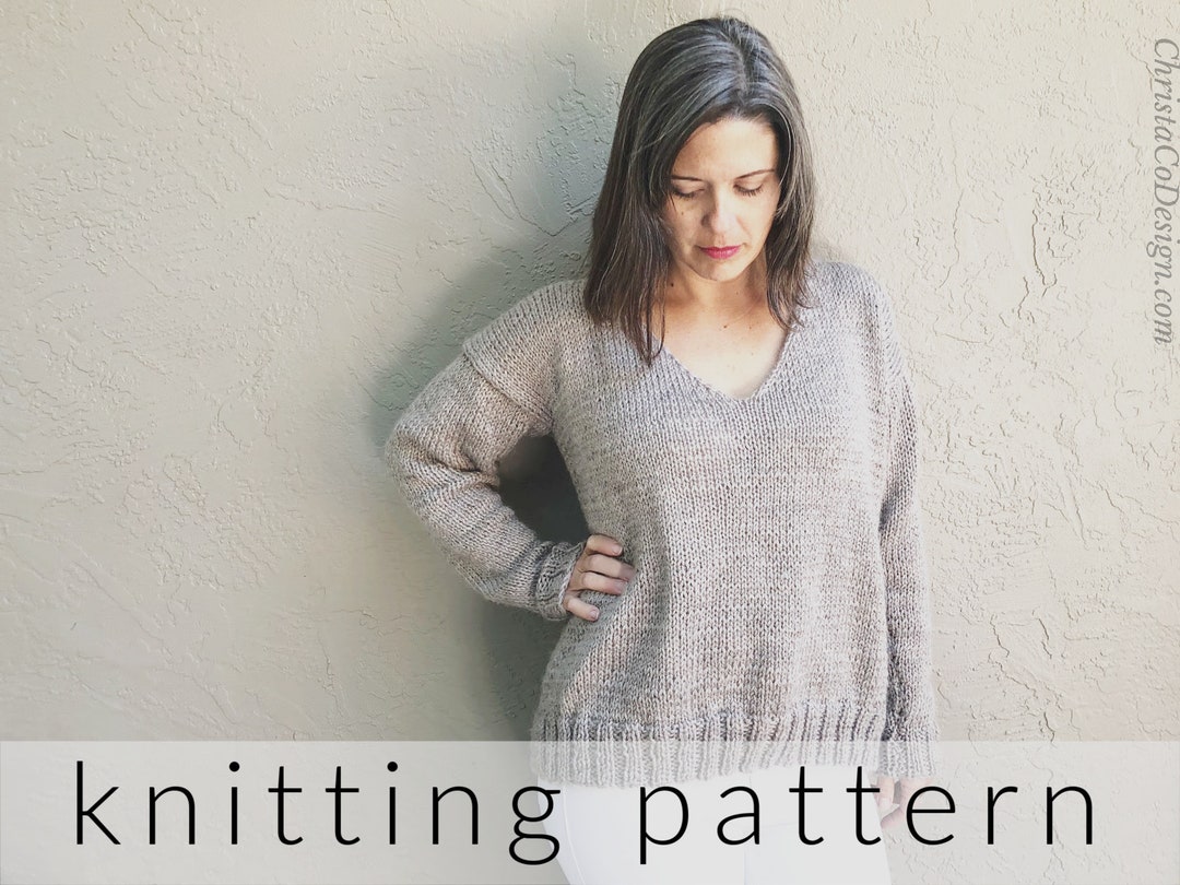 Knitting Pattern Elena Sweater V-neck Sweater Knitting Pattern Easy ...