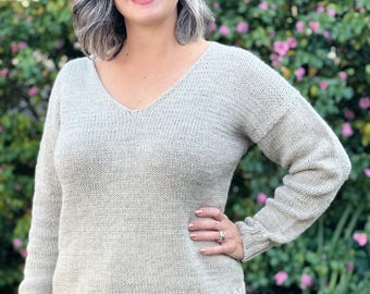 Alina Sweater Pattern V-neck Oversized Fit Ribbed Top Down PDF