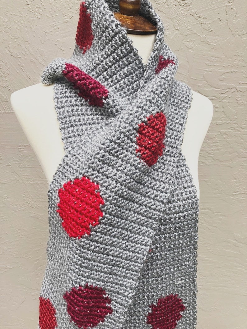 Crochet Pattern Rossi Scarf Valentine's Day Scarf Crochet Single Crochet Scarf Easy Scarf PDF Pattern Men's Scarf Women's Fashion image 2