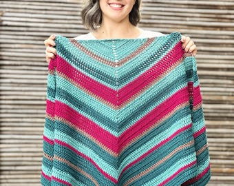 Easy Crochet Gemma Shawl Pattern PDF - Aran / Worsted Yarn - Stripes & Textured - Top Down - Written Video - Triangle - Pattern Only