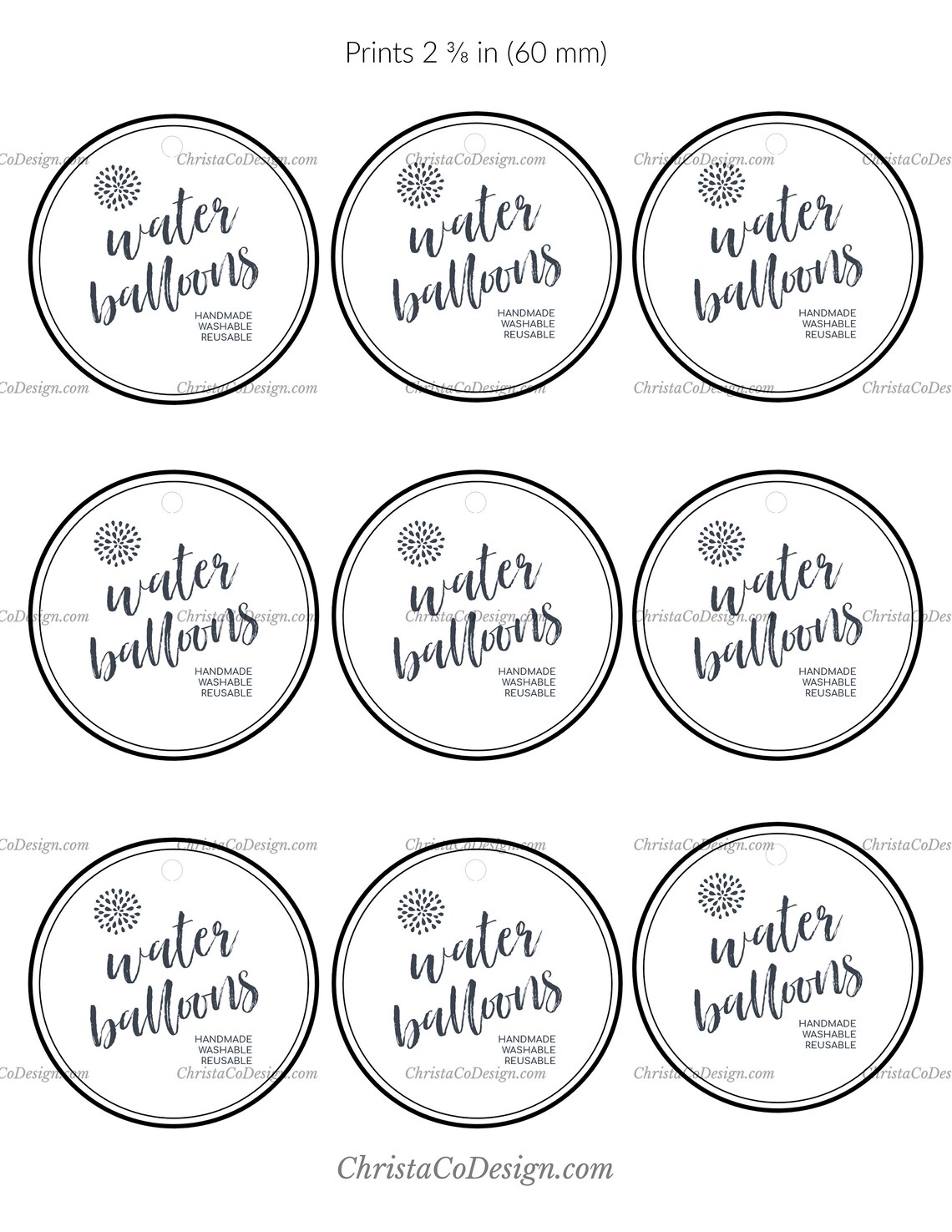 Printable Water Balloon Gift Tag Water Balloon Label Etsy