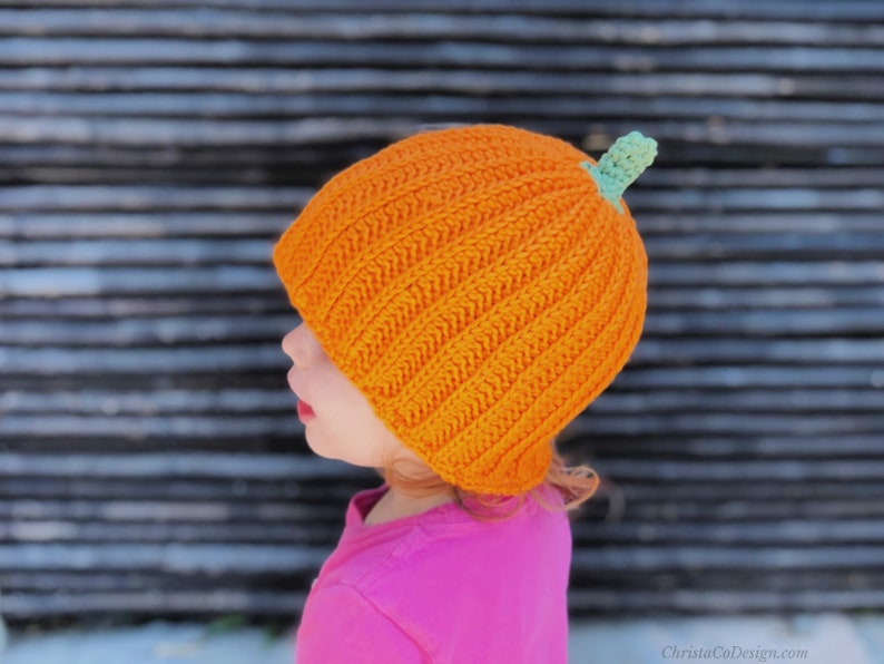 Crochet Pumpkin Hat Pattern Toddler Hat Baby Hat October Fall Beanie image 4