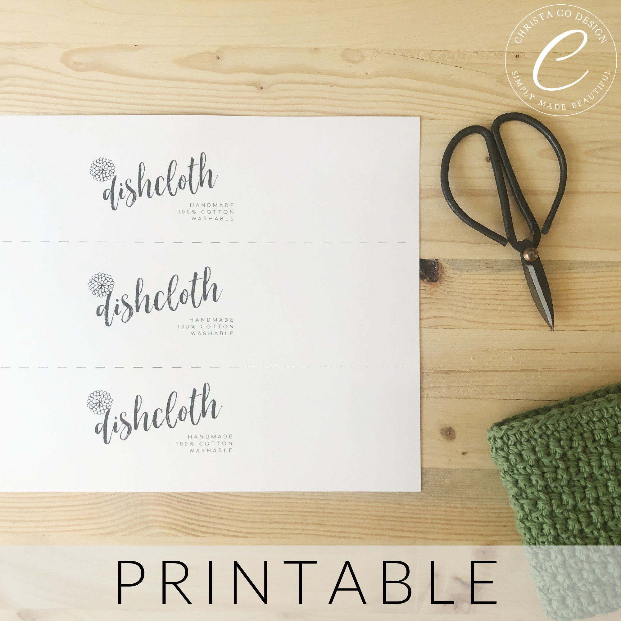 Printable Label Dishcloth Gift Tag | Pdf Download Dishcloth Printable Wrapper | Handmade Tag Dishcloth Gift Label | Gift Tag Crochet Knit