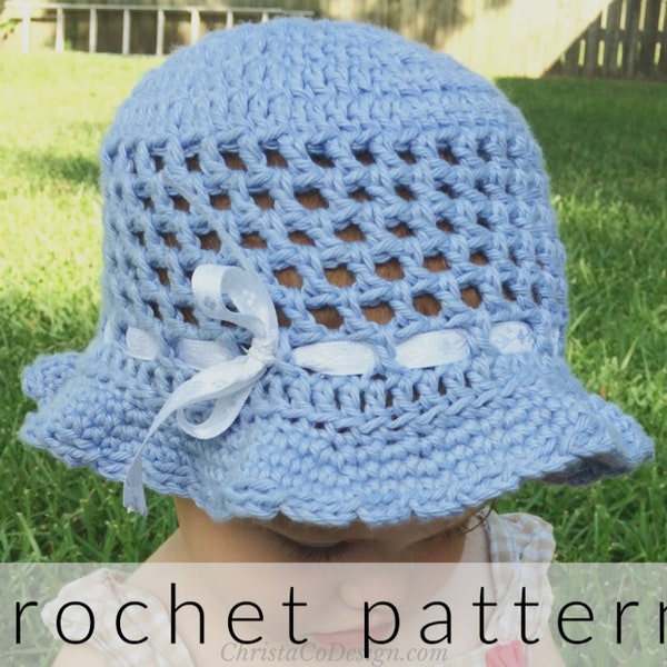 Crochet Pattern | Summer Sun Hat Crochet Pattern | Baby Hat | Crochet Gift | Baby Shower | Girl Hat | Brim Hat | Cotton Hat | summer hat