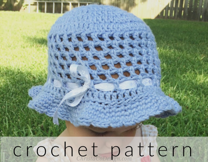 Crochet Pattern Summer Sun Hat Crochet Pattern Baby Hat Crochet Gift Baby Shower Girl Hat Brim Hat Cotton Hat summer hat image 1