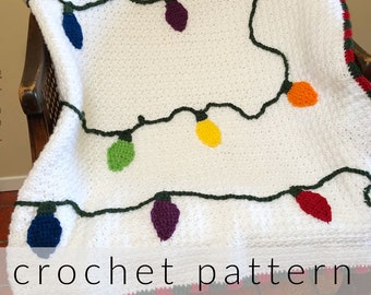Crochet Pattern Christmas Lights Blanket | Crochet Blanket Pattern | Christmas Afghan Pattern | Throw Blanket | Crochet Christmas Blanket