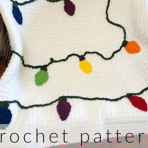 Crochet Pattern Christmas Lights Blanket | Crochet Blanket Pattern | Christmas Afghan Pattern | Throw Blanket | Crochet Christmas Blanket
