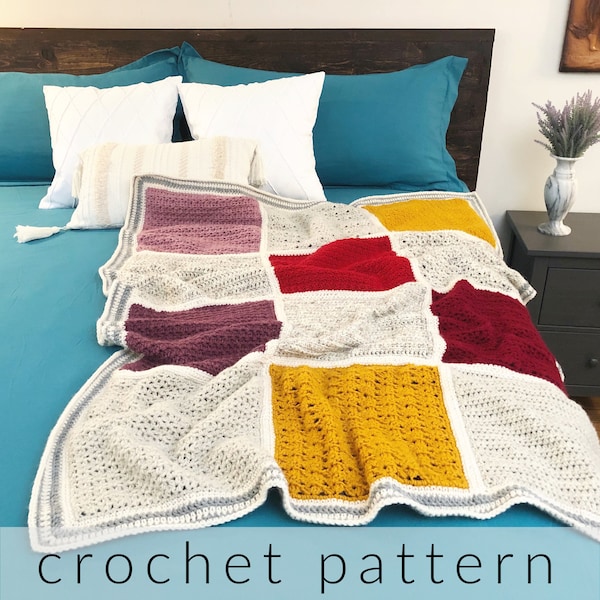 Crochet Pattern Patchwork Blanket PDF Download Modena Blanket | 12" Blanket Squares Crochet Blanket Pattern Throw Blanket Digital Download