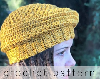 Easy Crochet Vignola Beret Pattern PDF - Aran Yarn - Ribbed Design - Adult Female Hat - Written & Photo