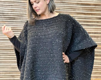 Crochet Poncho Pattern, Oversized Rectangle, Sizes S-5X, Video Tutorial