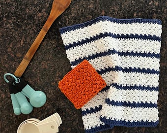 Crochet Dishcloth Pattern, Ria Textured Bean Stitch Dish Towel, 3 Sizes, PDF Instant Download