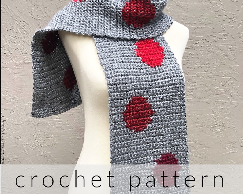 Crochet Pattern Rossi Scarf Valentine's Day Scarf Crochet Single Crochet Scarf Easy Scarf PDF Pattern Men's Scarf Women's Fashion image 1