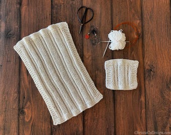 Dishcloth Knitting Pattern for Beginners | Lena Rib Stitch, Easy 2 Row Repeat, 4 Sizes