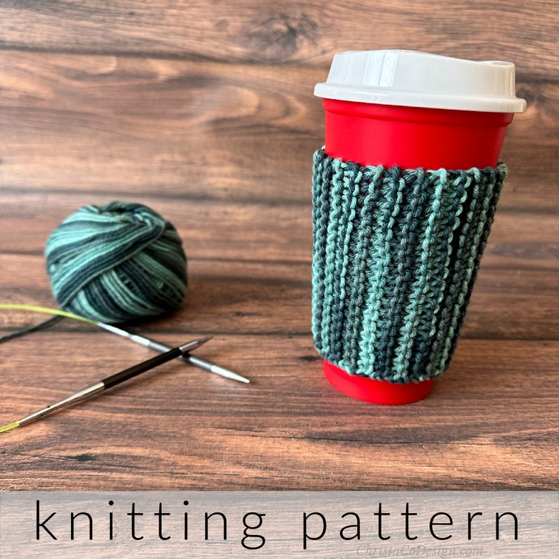 Beginner Knitting Pattern for Basic Coffee Cozy, Worsted Yarn Cup Sleeve, Eco-Friendly Mug Warmer