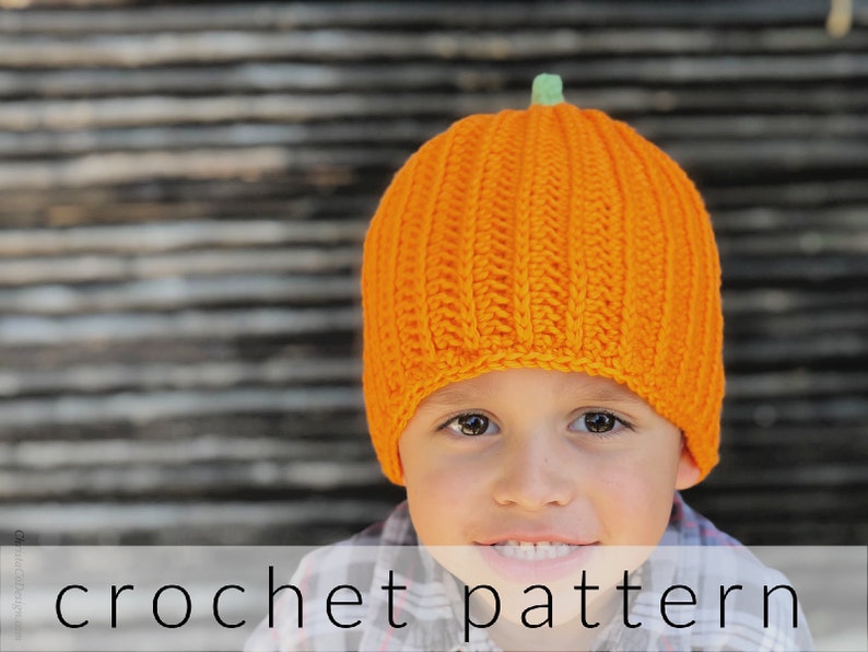 Crochet Pumpkin Hat Pattern Toddler Hat Baby Hat October Fall Beanie image 1