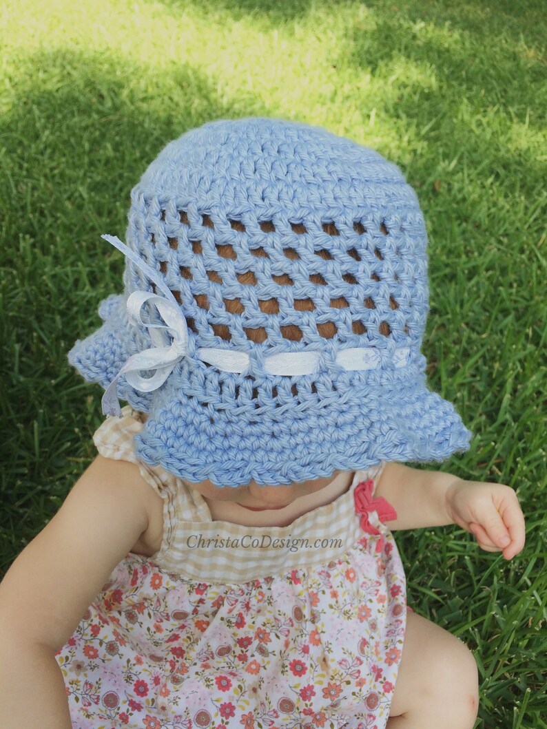 Crochet Pattern Summer Sun Hat Crochet Pattern Baby Hat Crochet Gift Baby Shower Girl Hat Brim Hat Cotton Hat summer hat image 5