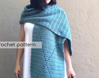 Blue Diamond Wrap Crochet Pattern PDF For Aran Yarn Beginners