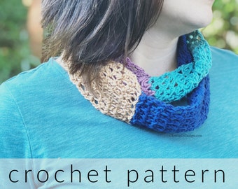 Crochet Pattern Infinity Scarf | Colorblock Crochet Cowl Pattern | Easy Cowl | Cotton Scarf | Skinny Scarf | Summer Crochet | Stash buster