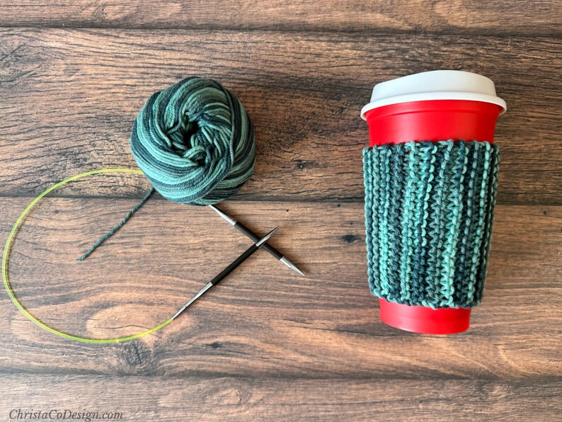 Beginner Knitting Pattern for Basic Coffee Cozy, Worsted Yarn Cup Sleeve, Eco-Friendly Mug Warmer imagen 5