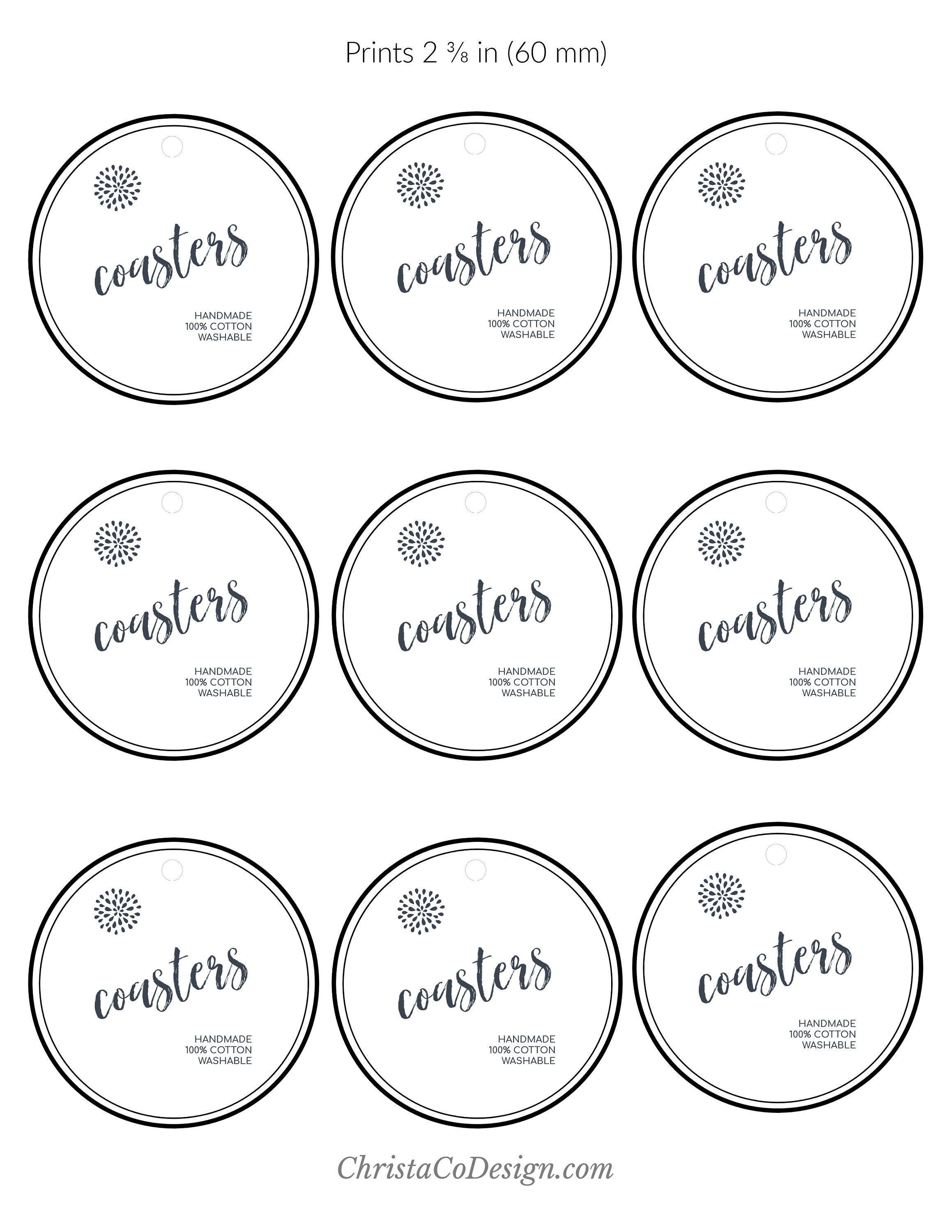 Printable Coaster Tag: Handmade Cotton Coasters (PDF Download) - Etsy