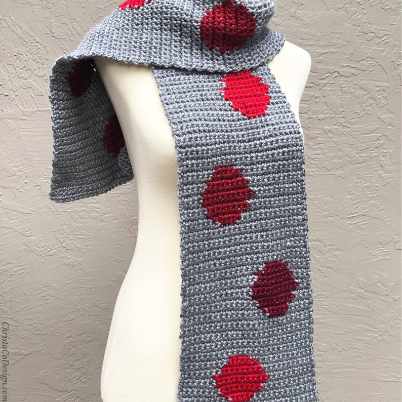 Crochet Pattern Rossi Scarf Valentine's Day Scarf Crochet Single Crochet Scarf Easy Scarf PDF Pattern Men's Scarf Women's Fashion image 7