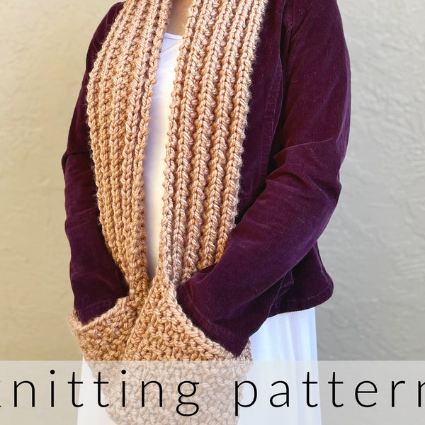 Knitting Pattern Bienno Pocket Scarf | Scarf with Pockets Knit PDF Pattern | Pocket Scarf Knitting Pattern | Easy Knit Scarf Pattern