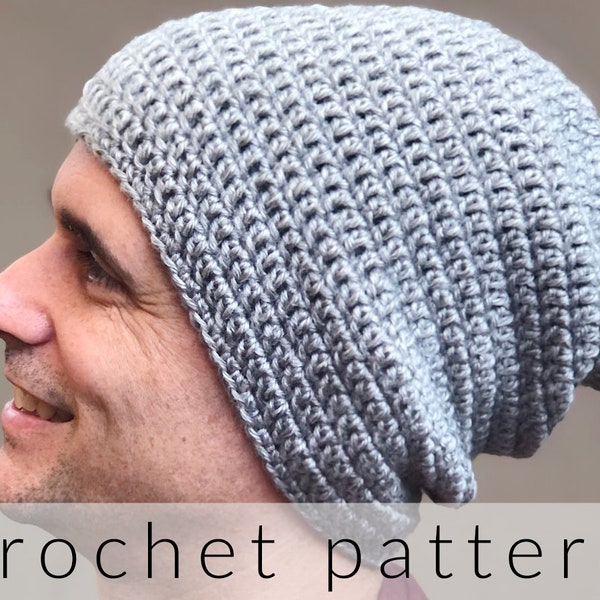 Crochet Pattern Simple Slouchy Beanie | Crochet Slouchy Hat for Guys | Basic Double Crochet Slouch Hat | Easy Crochet Hat Pattern PDF Toque