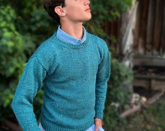 Leo Sweater Knitting Pattern, Crew Neck Pullover, Men's Adult XS-5X, Top Down