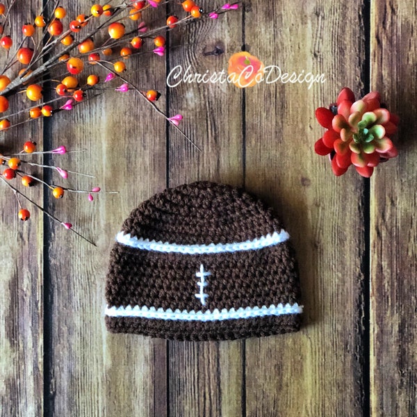 Crochet Pattern | Football Fan Beanie Crochet Hat | Baby Beanie | Sports Fan Football Hat | Baby Gift | Baby Shower Hat | Boy Hat Crochet