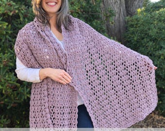 Easy Crochet Littorina Shawl Pattern PDF - Worsted Yarn - Lace Rectangle Bottom Up - Photo & Written