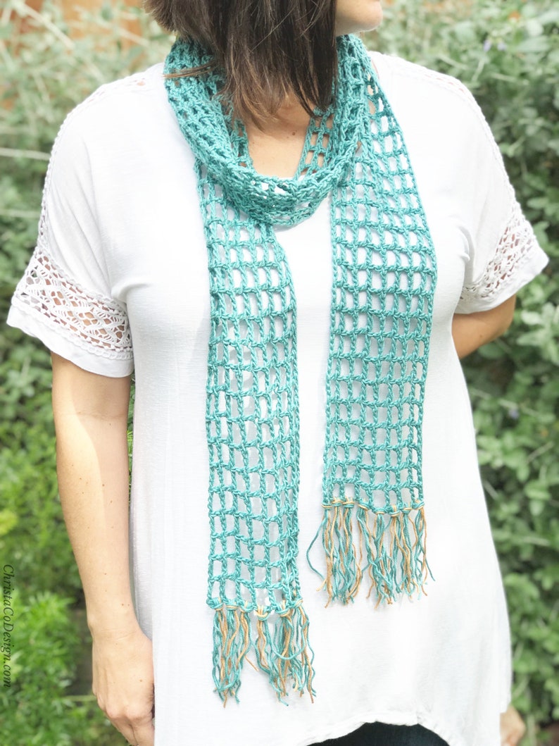 Crochet Pattern Skinny Summer Scarf Pattern Scarf Crochet Pattern Mesh Scarf Easy Crochet Scarf Skinny Scarf Summer Crochet image 5