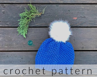 Crochet Pattern Winter Pom Hat | Child's Hat Pattern | Bottom Up Hat | Pom Pom Hat | Crochet Hat Pattern