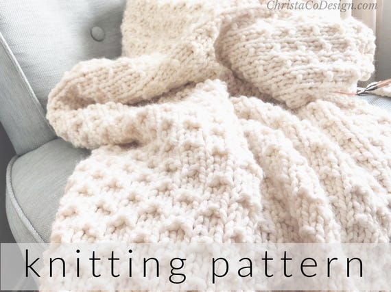 Super Bulky Knit Blanket Pattern, Textured Throw, Baby to CAL King, Easy PDF