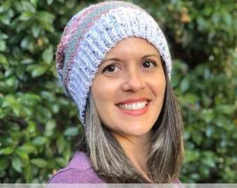 Emma Striped Slouchy Hat Crochet Pattern PDF For Teen To Adult With DK Yarn