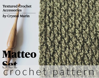 Crochet Pattern Bundle Matteo Set Scarf Pattern, Beanie Pattern, Fingerless Gloves Pattern, Slouchy Hat Pattern PDF Download Crochet Pattern