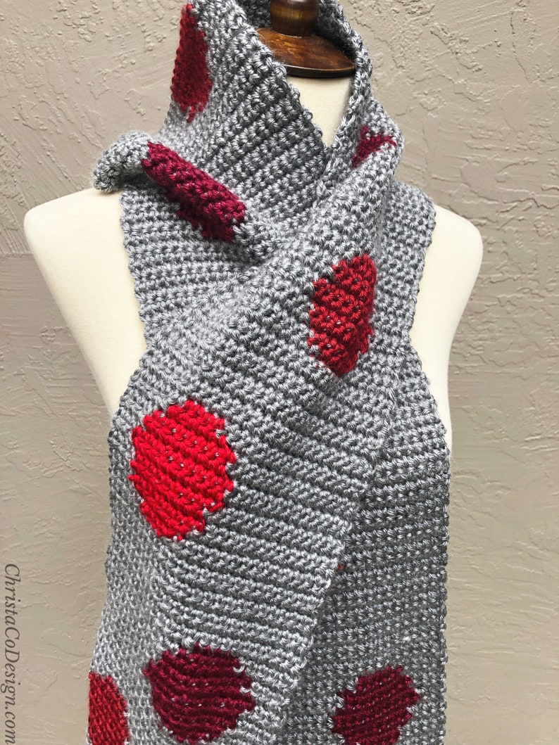 Crochet Pattern Rossi Scarf Valentine's Day Scarf Crochet Single Crochet Scarf Easy Scarf PDF Pattern Men's Scarf Women's Fashion image 5