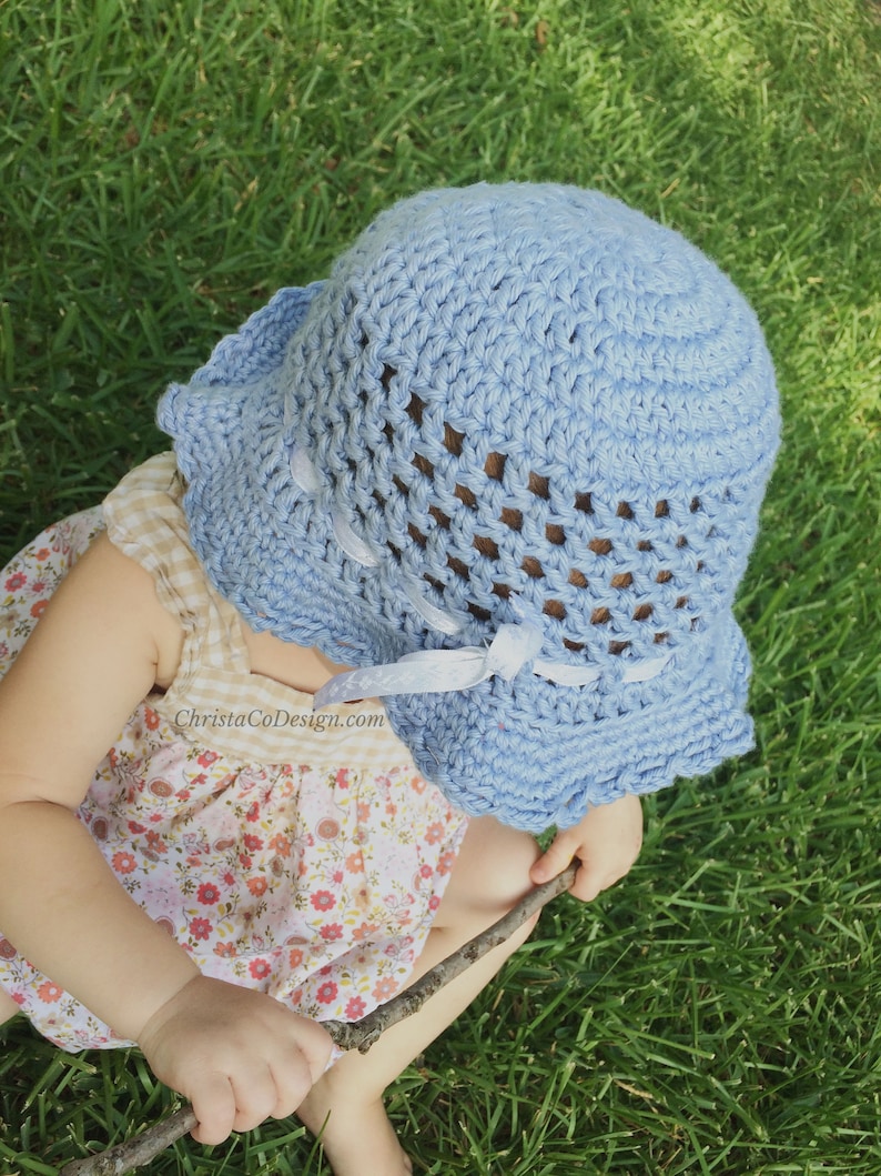 Crochet Pattern Summer Sun Hat Crochet Pattern Baby Hat Crochet Gift Baby Shower Girl Hat Brim Hat Cotton Hat summer hat image 9