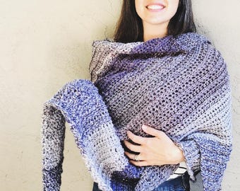 Storm Ridge Crochet Wrap Pattern: Easy Aran Shawl (PDF Pattern)