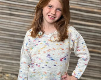 Kids Sweater Knitting Pattern, Crew Neck Pullover, Top Down, Sizes 2-16 with Video