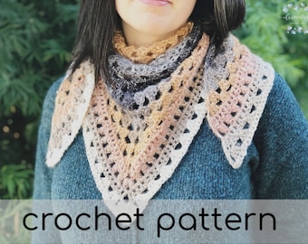 Easy Crochet Ambra Scarf Pattern PDF - Sport Yarn Triangle Shawl