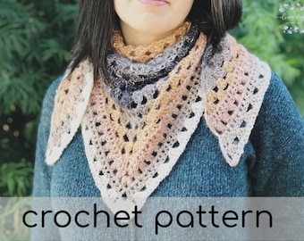 Crochet Pattern Ambra Scarf | Crochet Triangle Scarf | Crochet Shawl | Granny Triangle Pattern | Crochet Pattern Triangle Scarf | One Skein