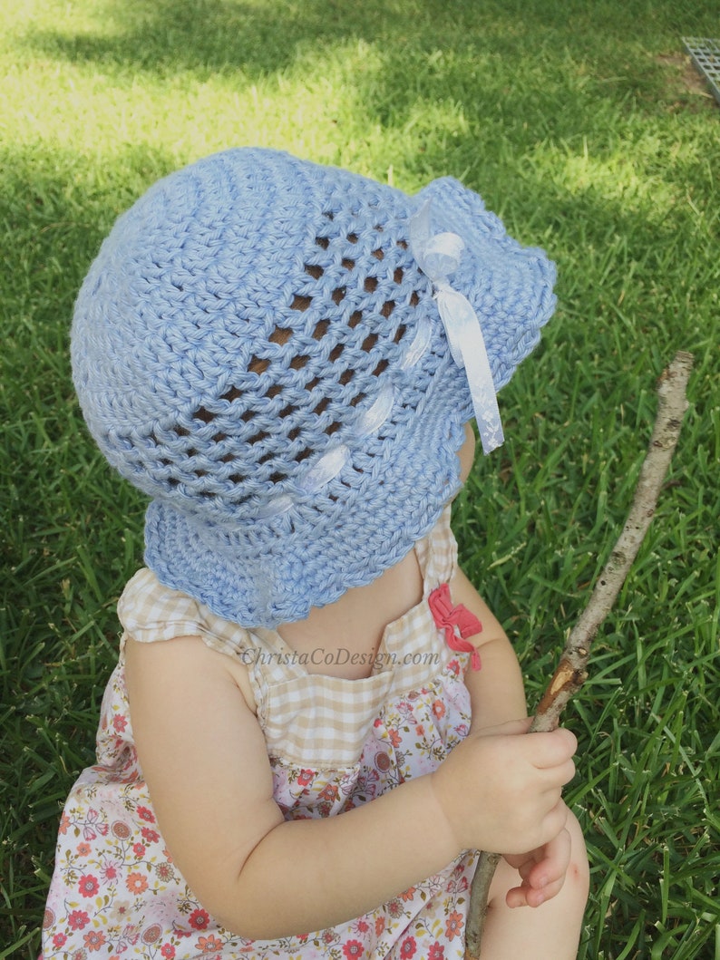 Crochet Pattern Summer Sun Hat Crochet Pattern Baby Hat Crochet Gift Baby Shower Girl Hat Brim Hat Cotton Hat summer hat image 3