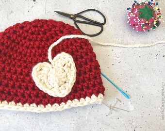 Chunky Heart Hat Crochet Pattern: Easy Bulky Yarn, Baby to Adult (PDF Pattern)