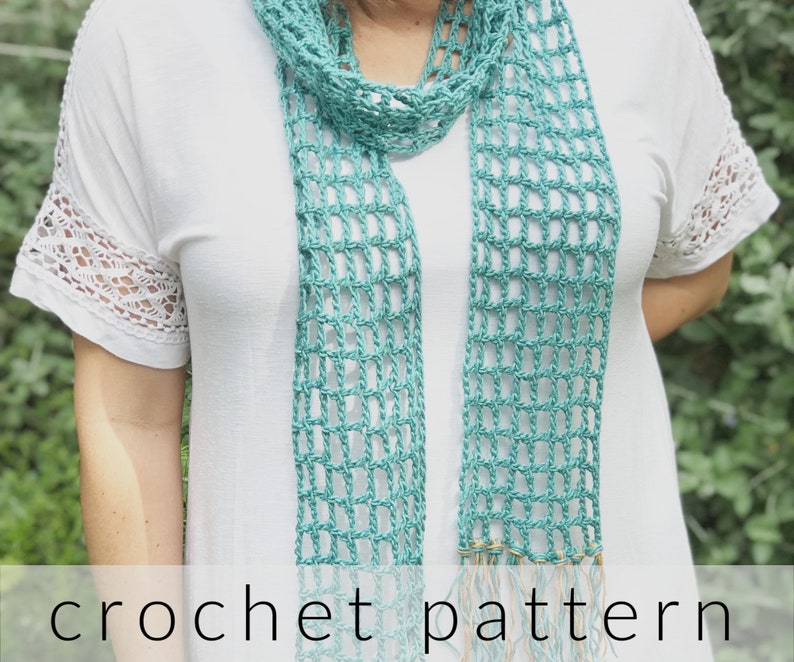 Crochet Pattern Skinny Summer Scarf Pattern Scarf Crochet Pattern Mesh Scarf Easy Crochet Scarf Skinny Scarf Summer Crochet image 1