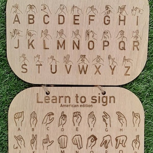 British and American sign language learning alphabet sign 2 sizes available Learn to sign with this unique item plaque deaf school education