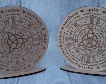 Triquetra symbol Wheel of the year wiccan seasonal calendar wall hanging plaque  altar decor wicca pagan decor occult magic talisman sign