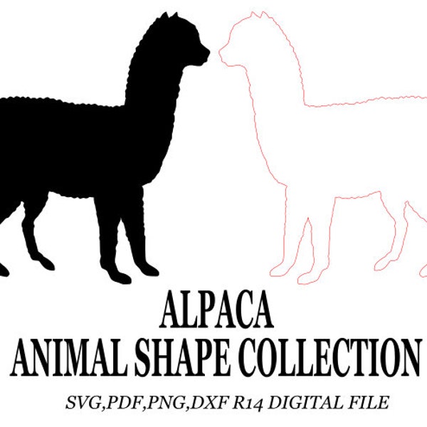 Alpaca outline and silhouette Digital download SVG,pdf,png dxf r14 file animal shape collection craft artwork more designs available